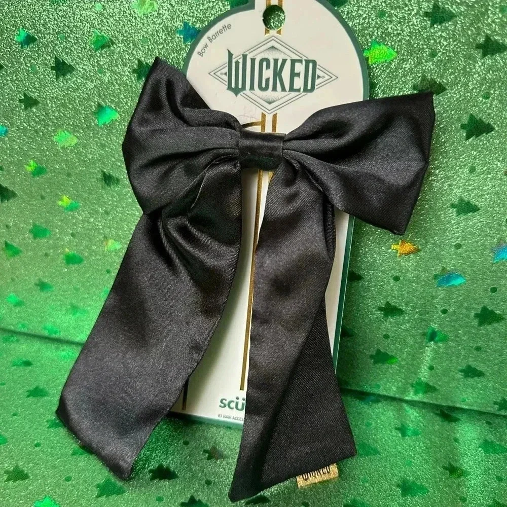 WICKED black satin hair bow barrette NWT